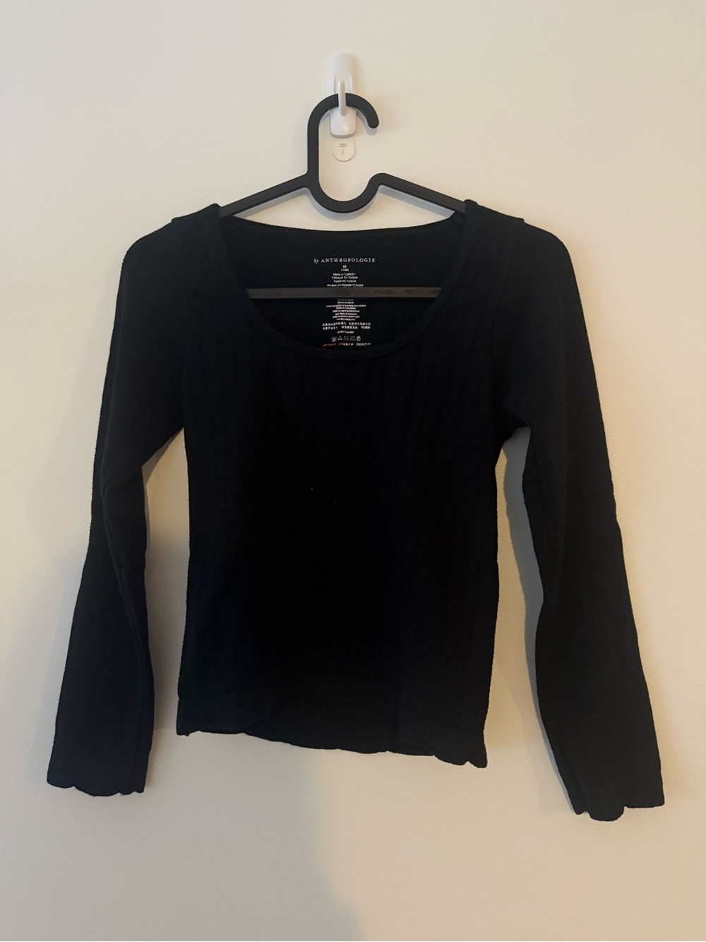 Anthropologie Pointelle Black Long Sleeve Too